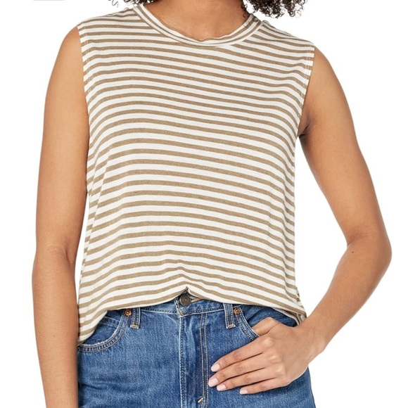 Monrow Striped Muscle Tank in Sahara Size Extra Small - Picture 1 of 6